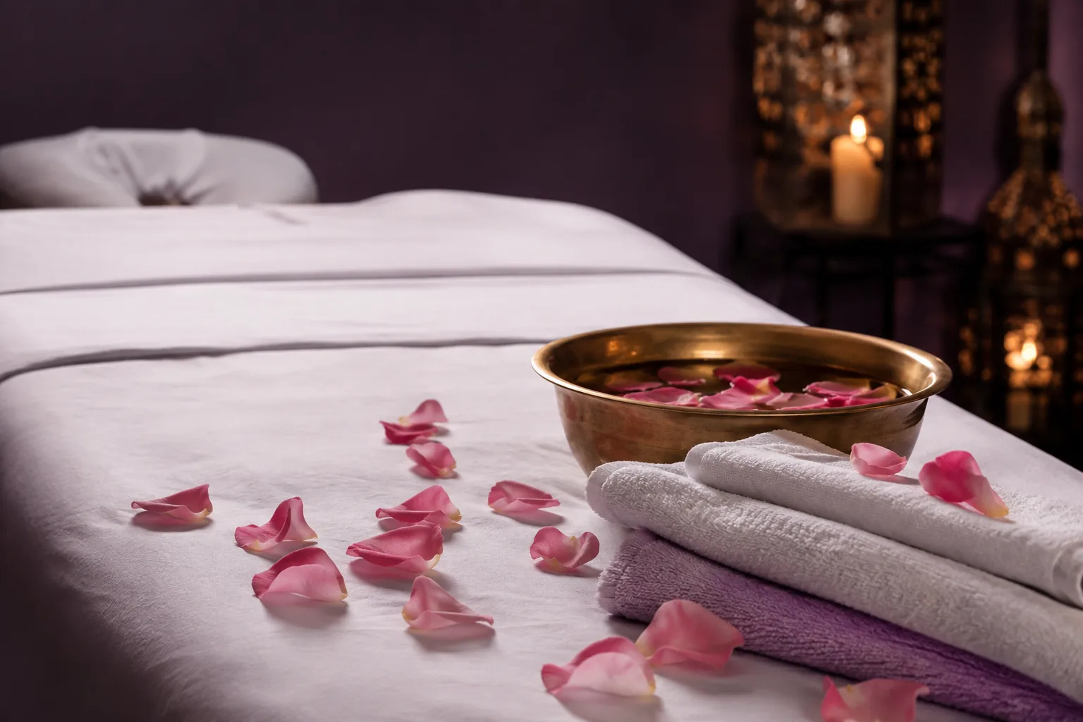 Seans öncesi hazırlanmış masaj masası — Lila Spa, Bağcılar misafirlerine hizmet veren salon